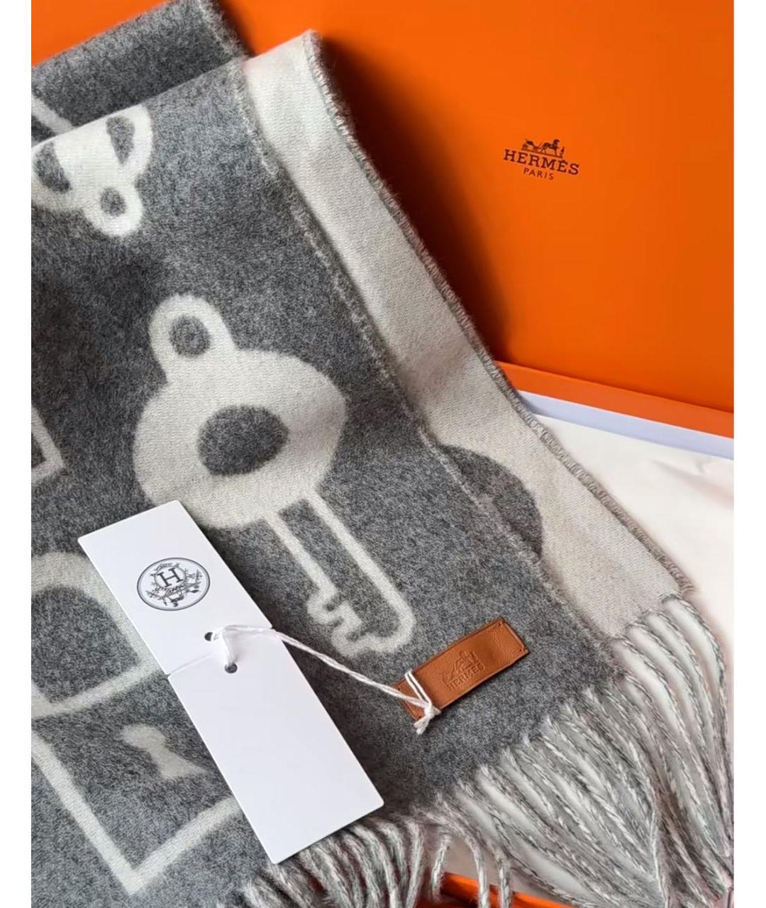 HERMES Серый кашемировый шарф, фото 4