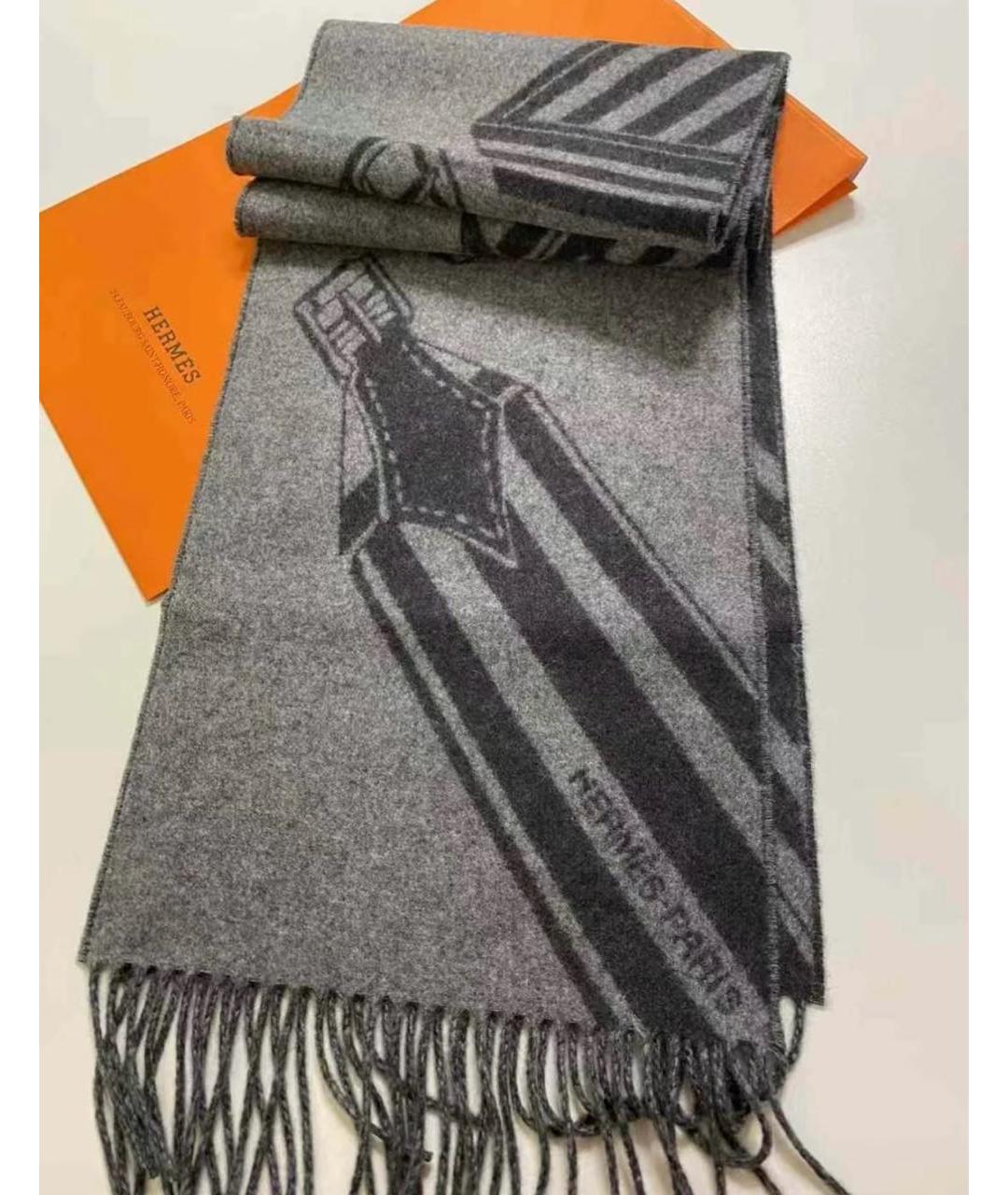 HERMES Антрацитовый кашемировый шарф, фото 4