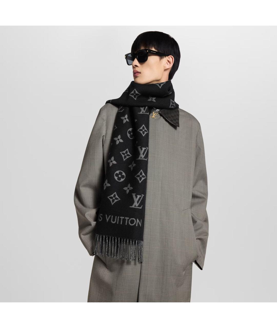 LOUIS VUITTON Черный шерстяной шарф, фото 3