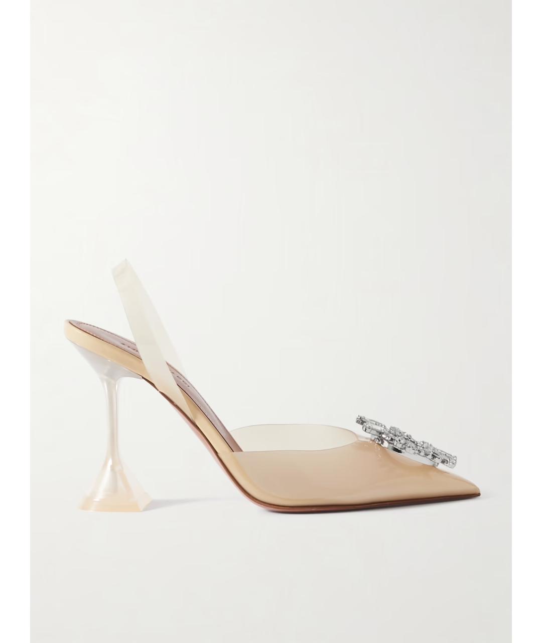 Amina Muaddi Бежевые туфли из лакированной кожи, фото 5