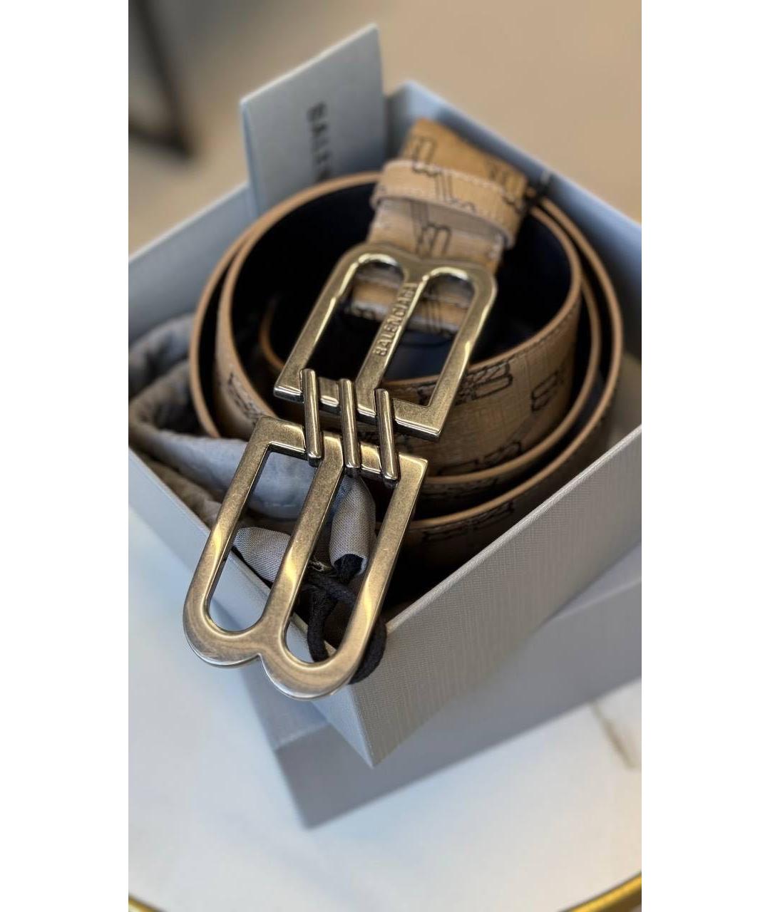 BALENCIAGA Бежевый кожаный ремень, фото 3