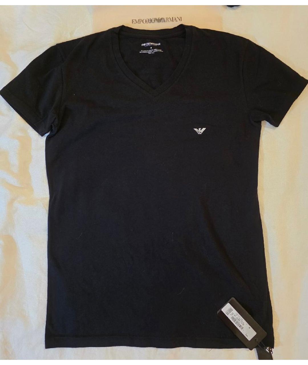 EMPORIO ARMANI Черная хлопко-эластановая футболка, фото 10