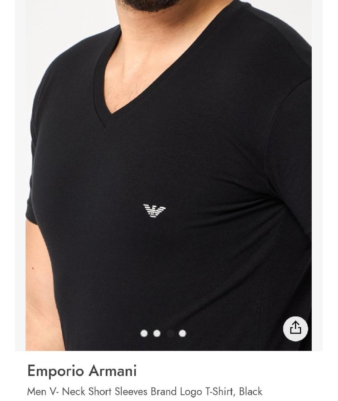 EMPORIO ARMANI Черная хлопко-эластановая футболка, фото 7