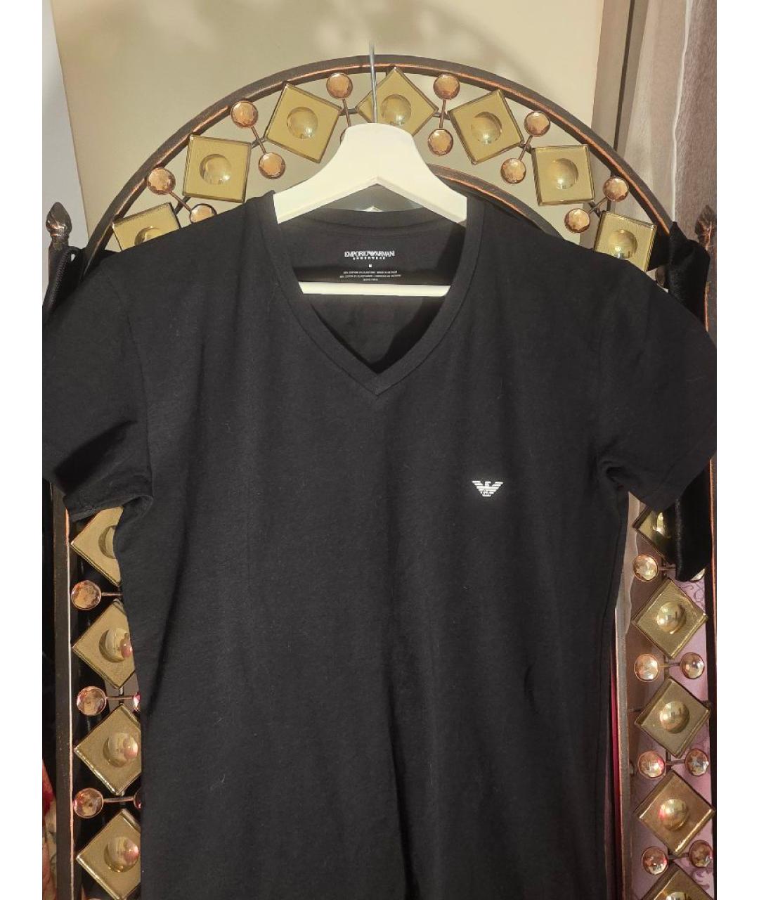EMPORIO ARMANI Черная хлопко-эластановая футболка, фото 9