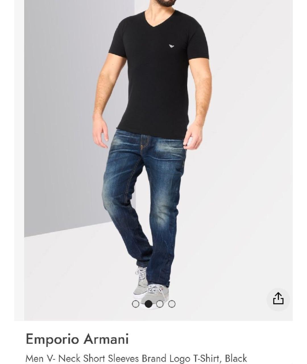 EMPORIO ARMANI Черная хлопко-эластановая футболка, фото 6