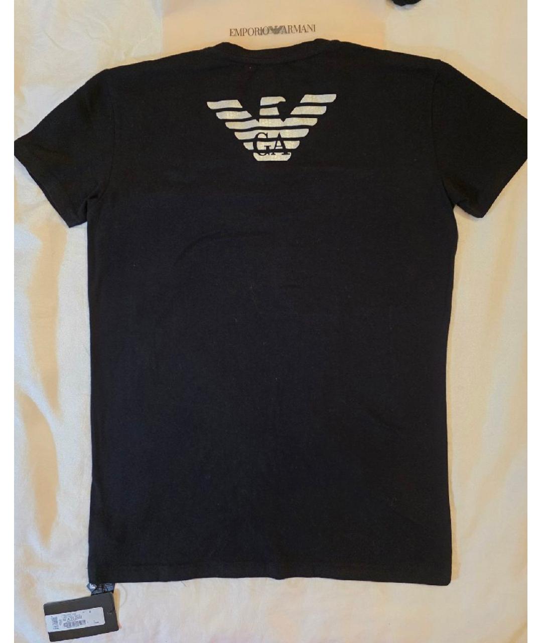 EMPORIO ARMANI Черная хлопко-эластановая футболка, фото 2