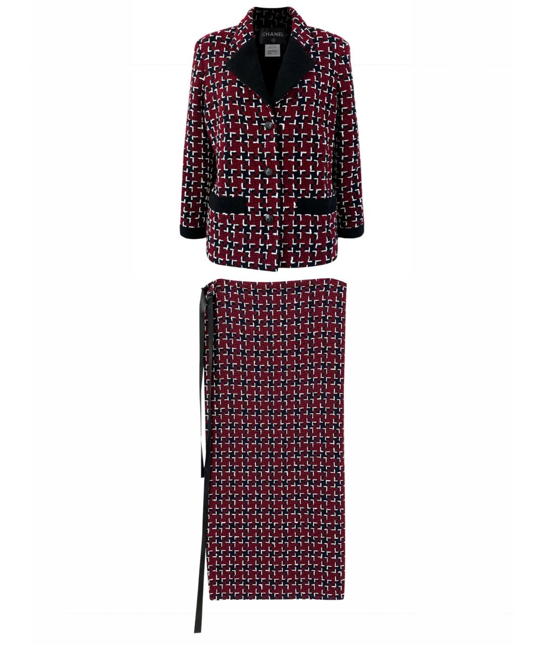 CHANEL Бордовый шерстяной костюм с юбками, фото 1