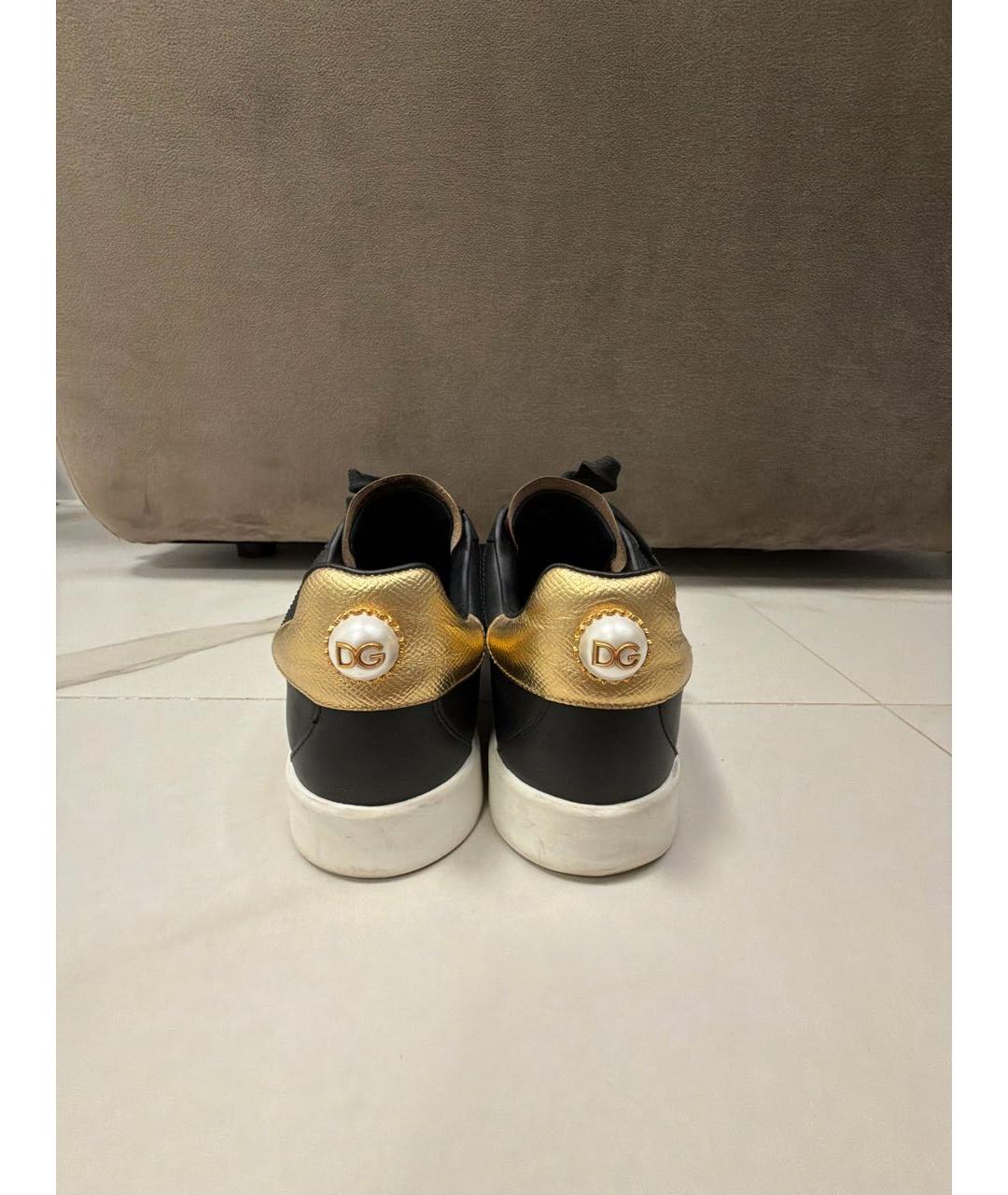 DOLCE&GABBANA Черные кожаные кеды, фото 4