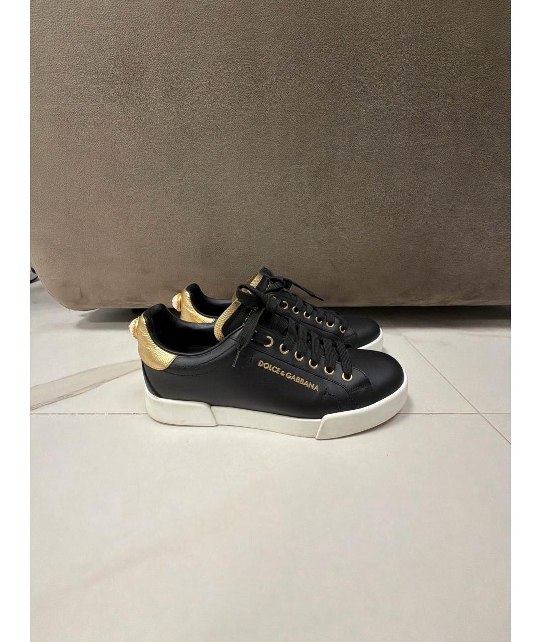 DOLCE&GABBANA Черные кожаные кеды, фото 5