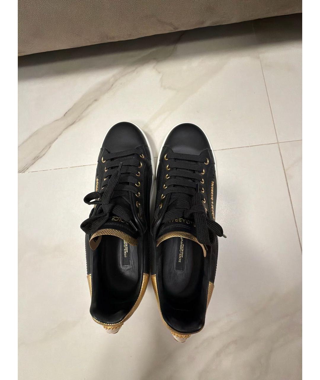 DOLCE&GABBANA Черные кожаные кеды, фото 3