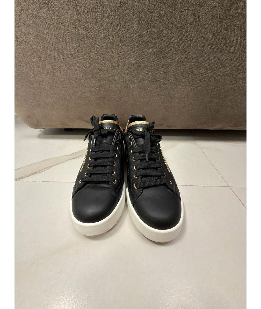 DOLCE&GABBANA Черные кожаные кеды, фото 2