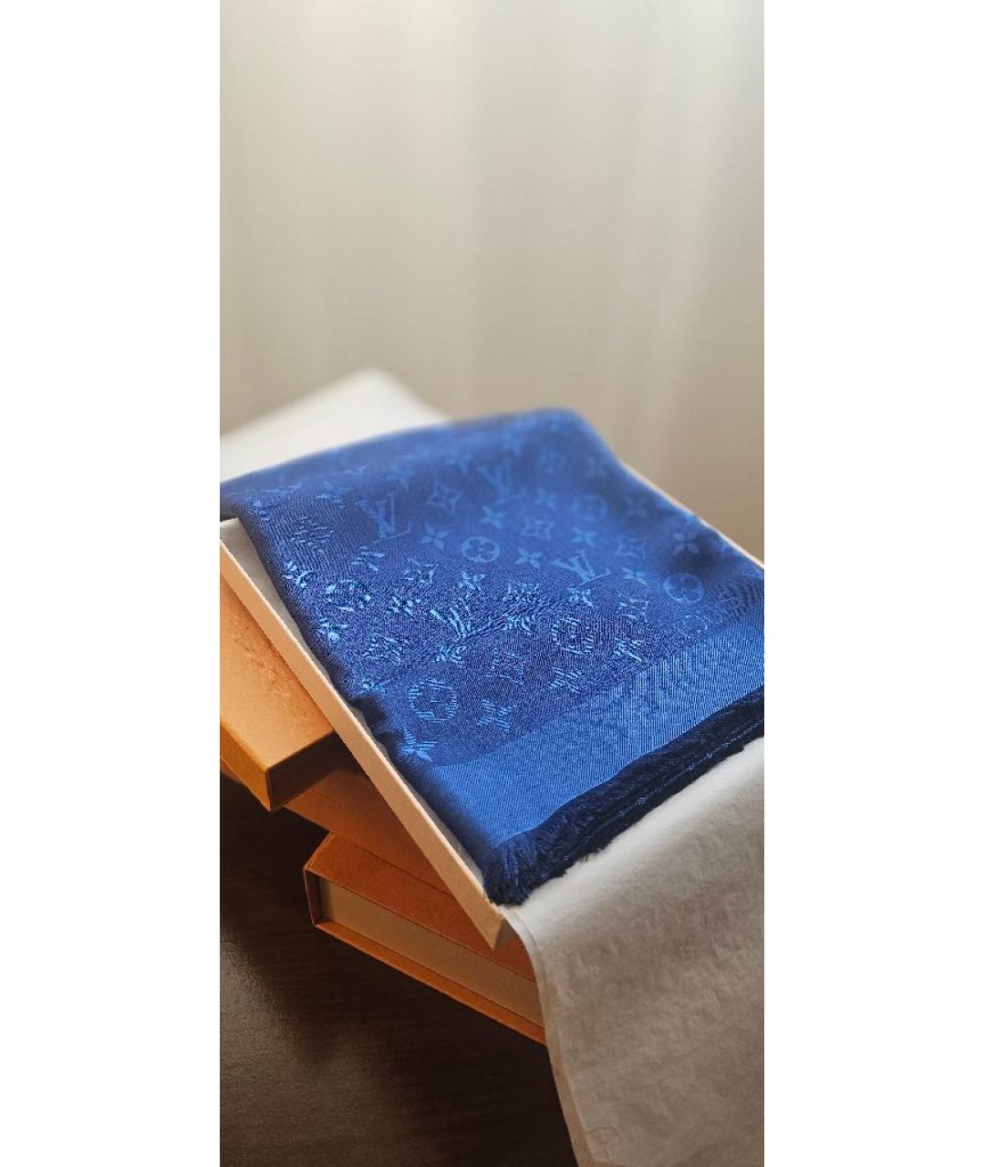 LOUIS VUITTON Темно-синий шерстяной платок, фото 7