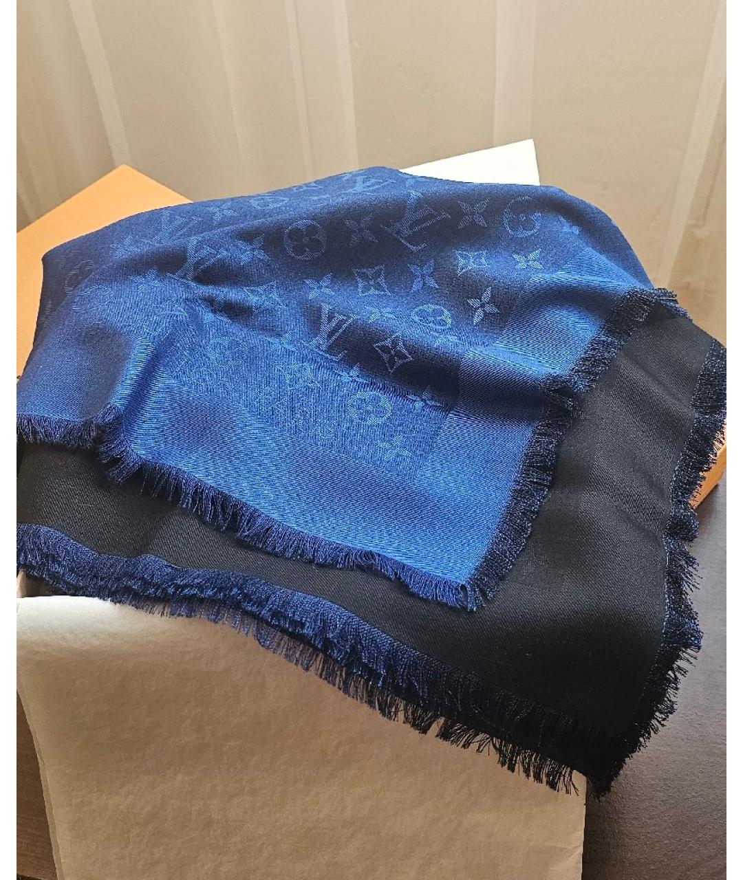 LOUIS VUITTON Темно-синий шерстяной платок, фото 3