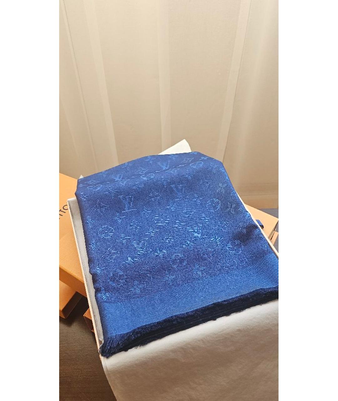 LOUIS VUITTON Темно-синий шерстяной платок, фото 5