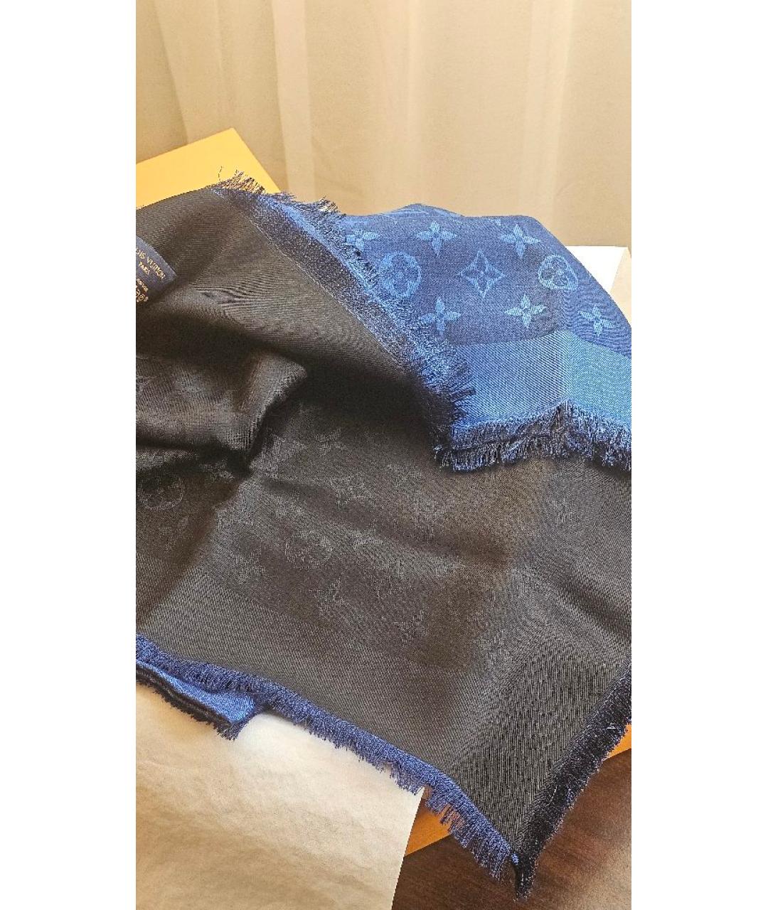 LOUIS VUITTON Темно-синий шерстяной платок, фото 4