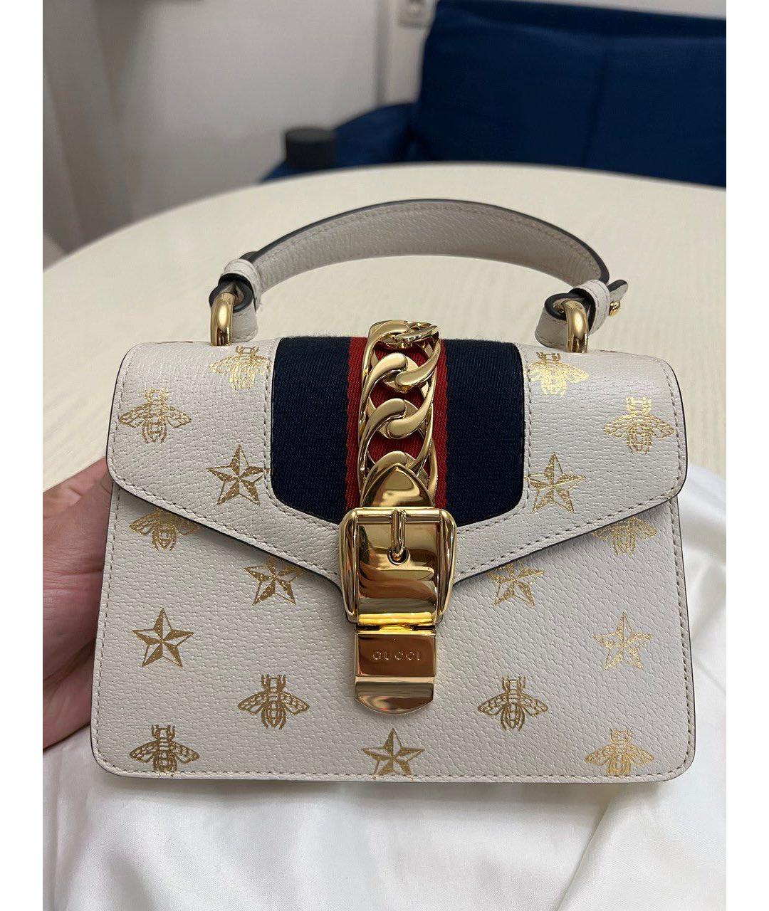 GUCCI Белая кожаная сумка с короткими ручками, фото 7