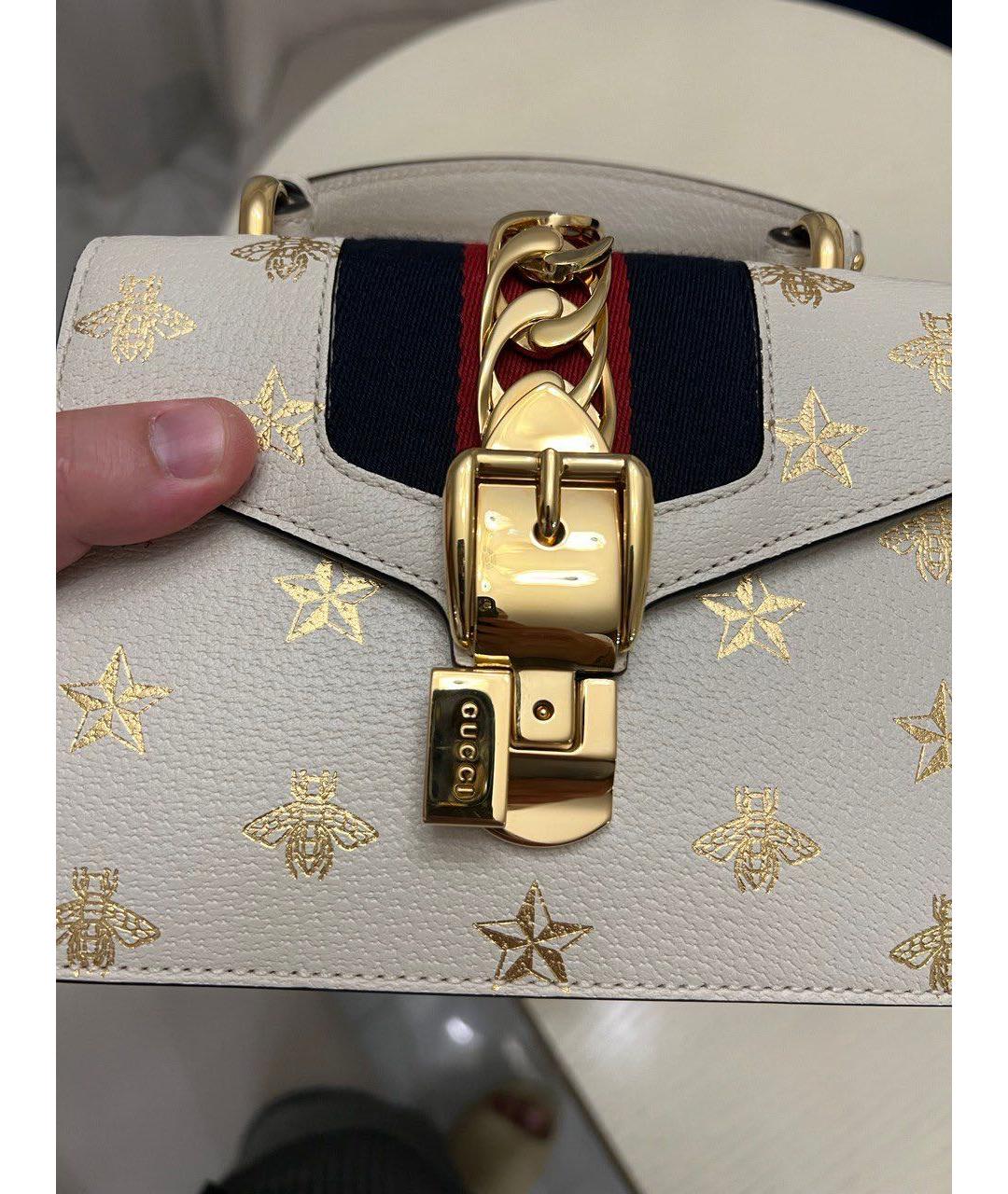 GUCCI Белая кожаная сумка с короткими ручками, фото 2