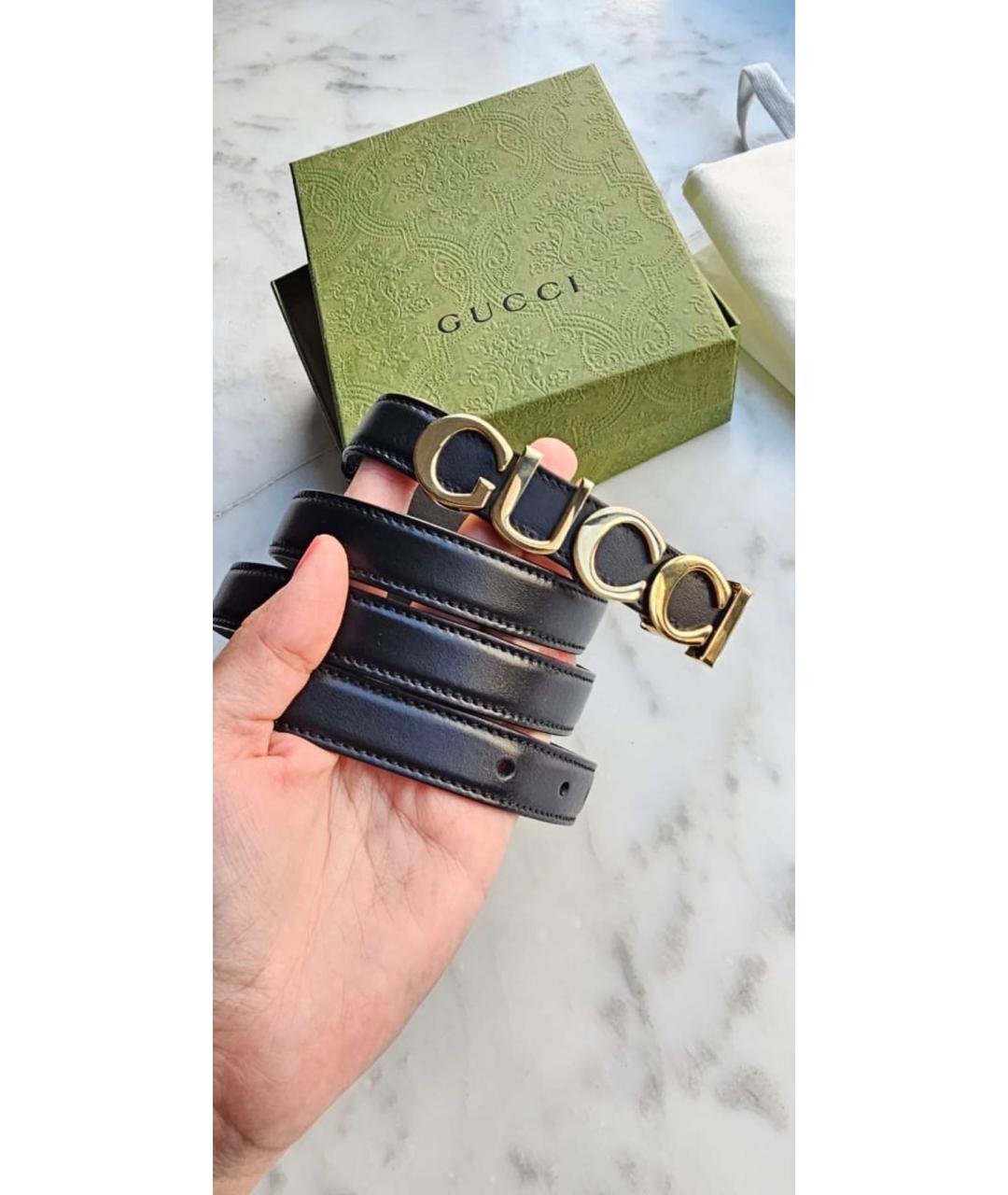 GUCCI Черный кожаный ремень, фото 3