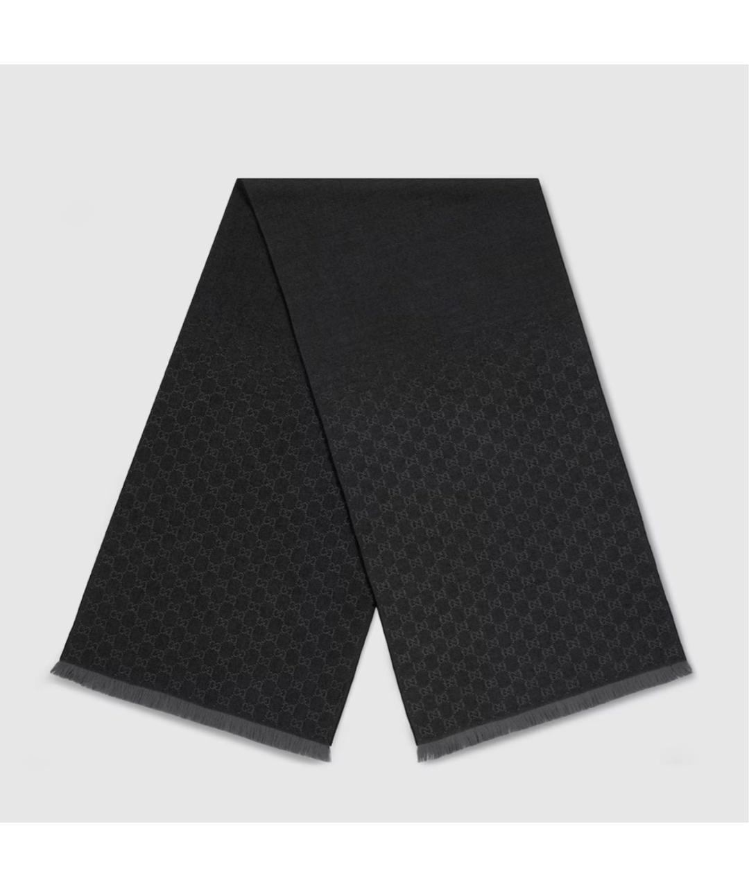 GUCCI Черный шерстяной шарф, фото 2