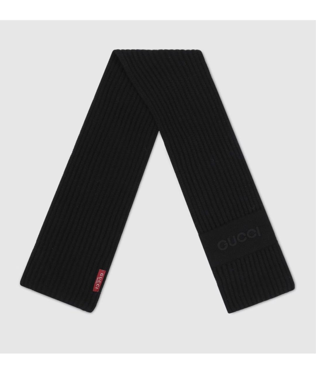 GUCCI Черный шерстяной шарф, фото 2