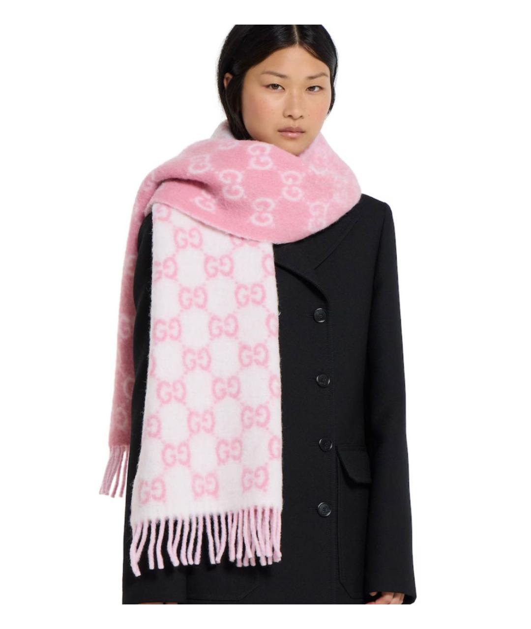 GUCCI Розовый шерстяной шарф, фото 3