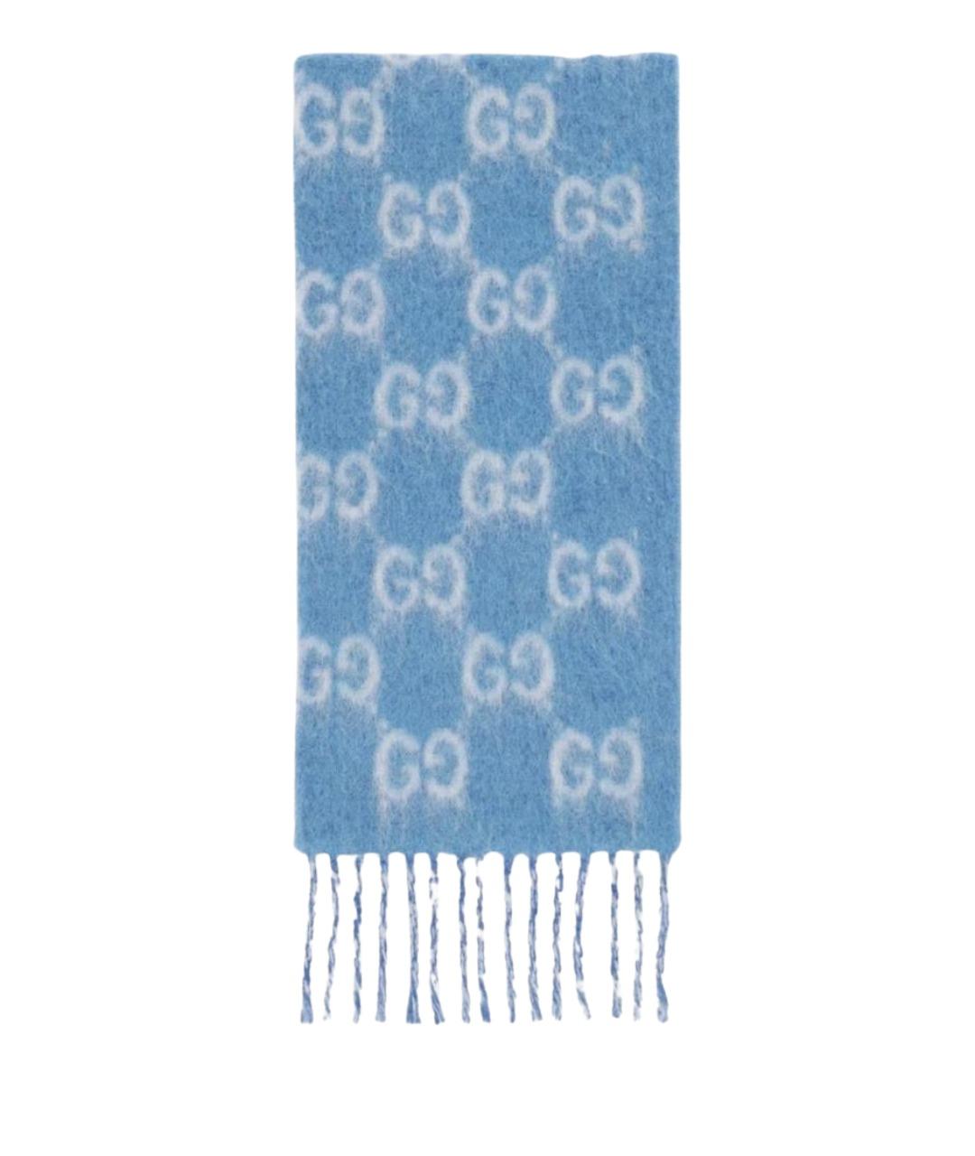 GUCCI Голубой шерстяной шарф, фото 1