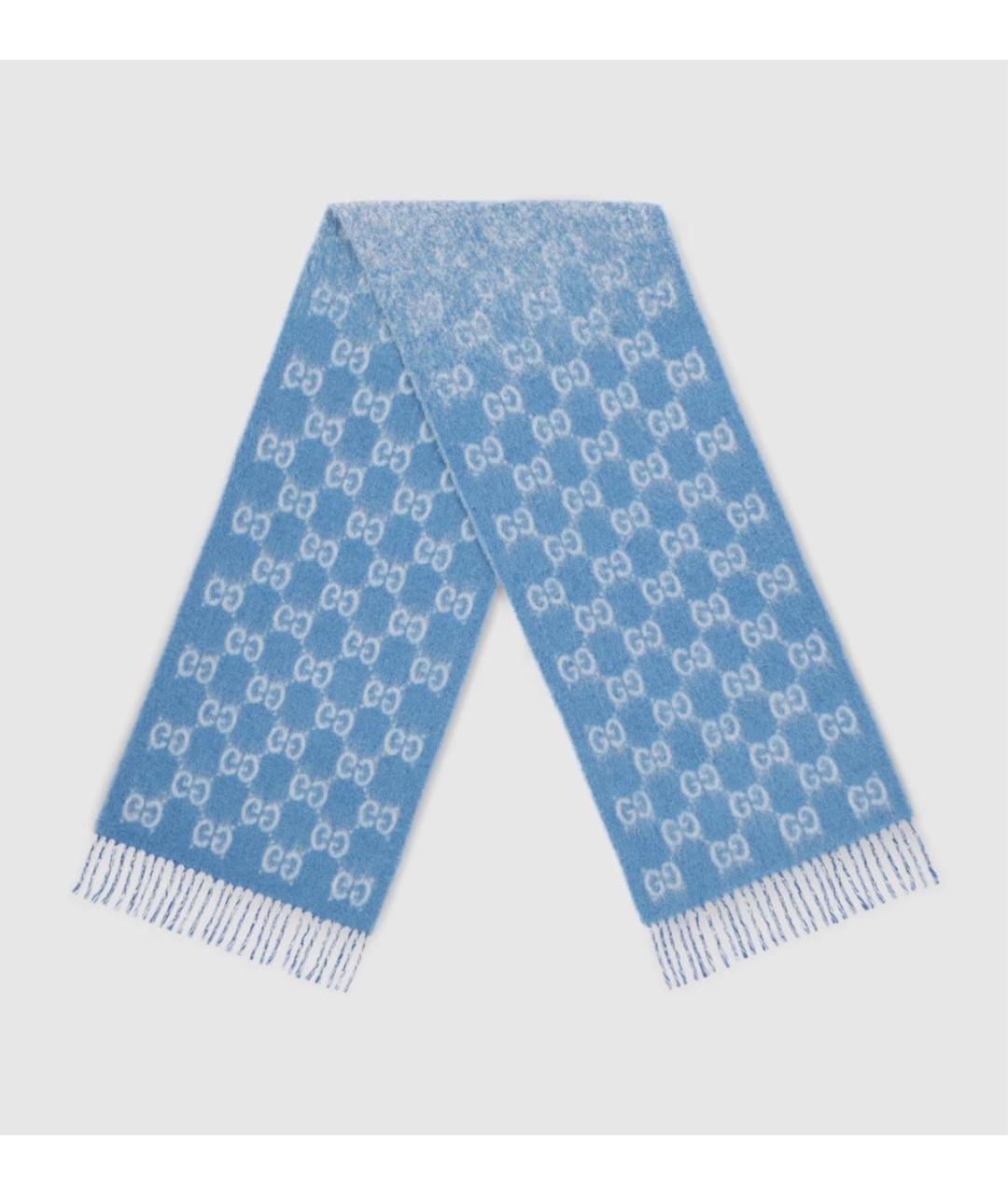 GUCCI Голубой шерстяной шарф, фото 2