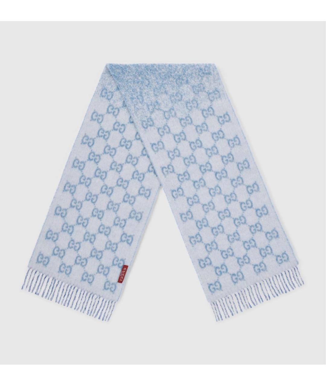 GUCCI Голубой шерстяной шарф, фото 3