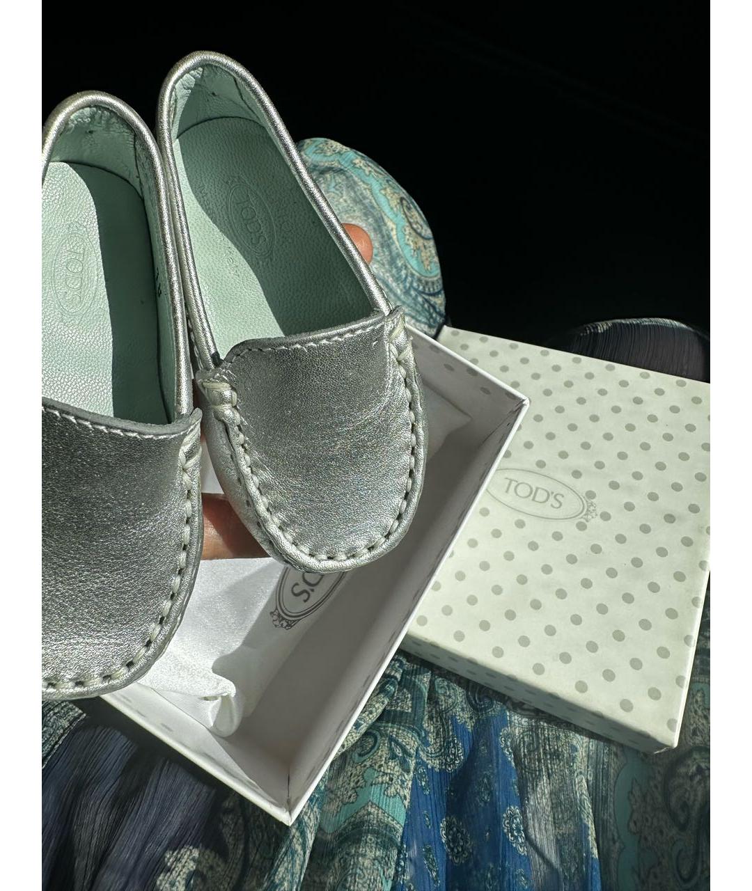 TOD'S Серебряные кожаные лоферы и мокасины, фото 3