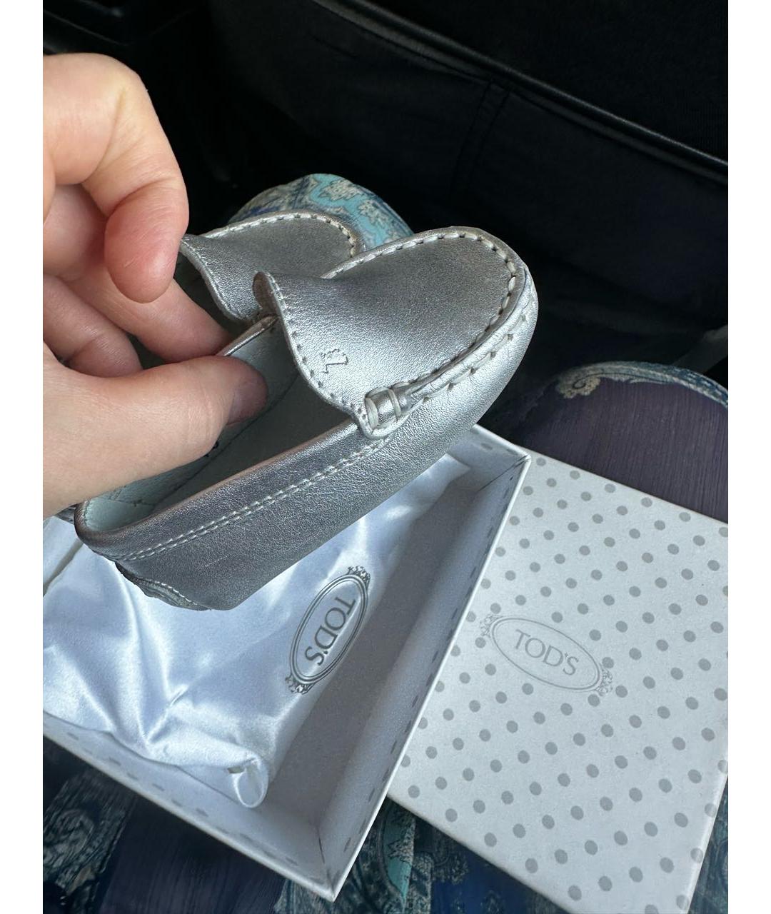 TOD'S Серебряные кожаные лоферы и мокасины, фото 4