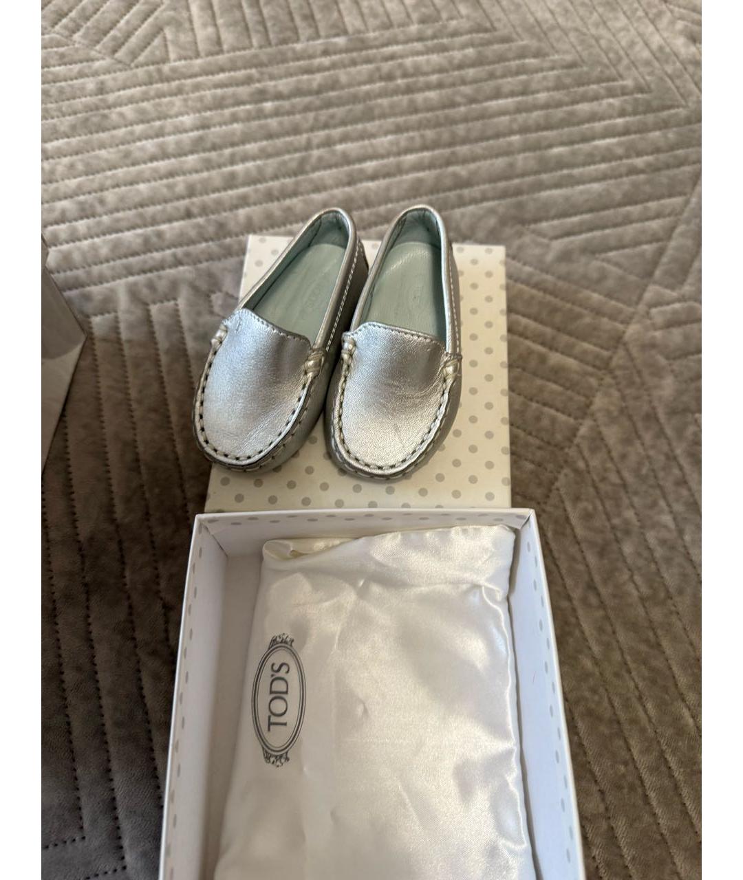 TOD'S Серебряные кожаные лоферы и мокасины, фото 2
