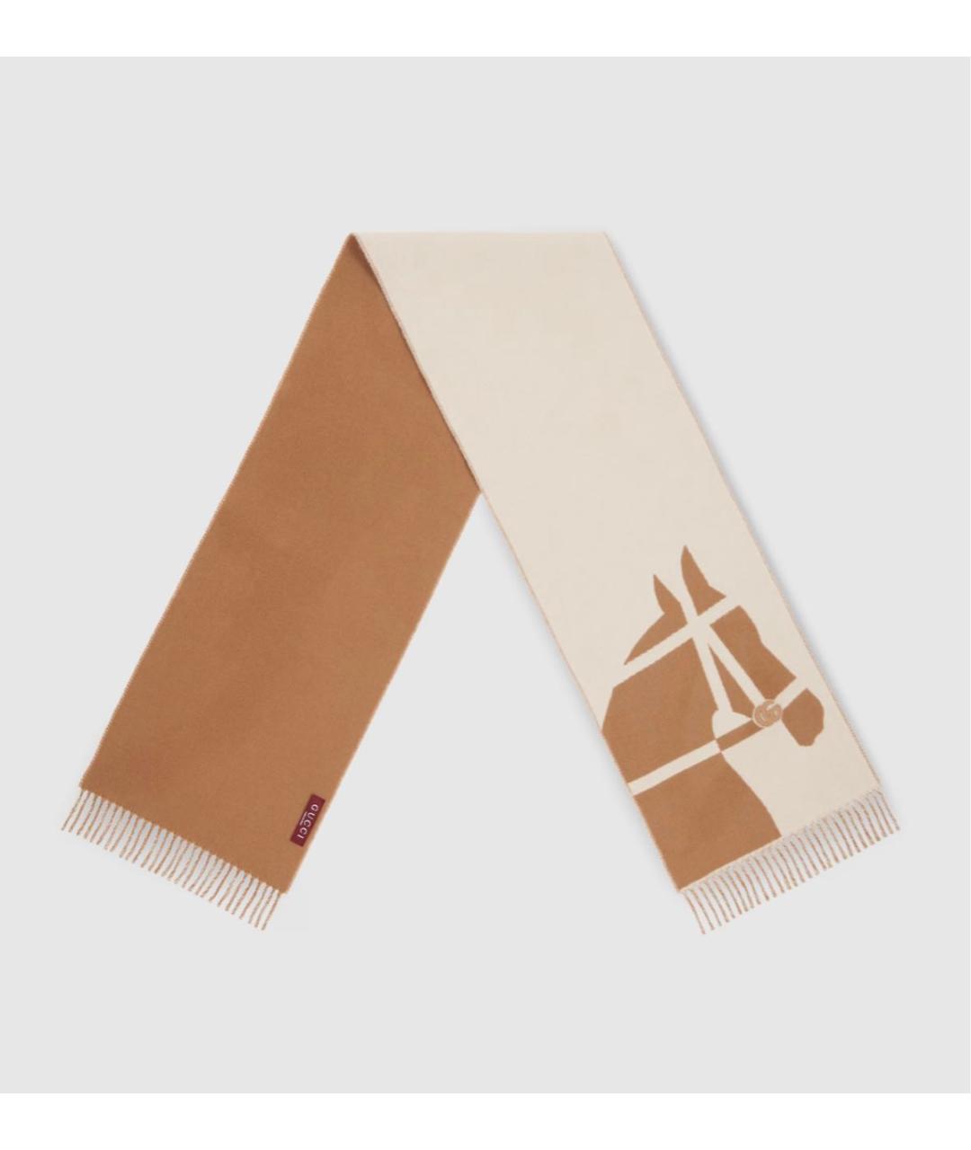 GUCCI Бежевый шерстяной шарф, фото 2