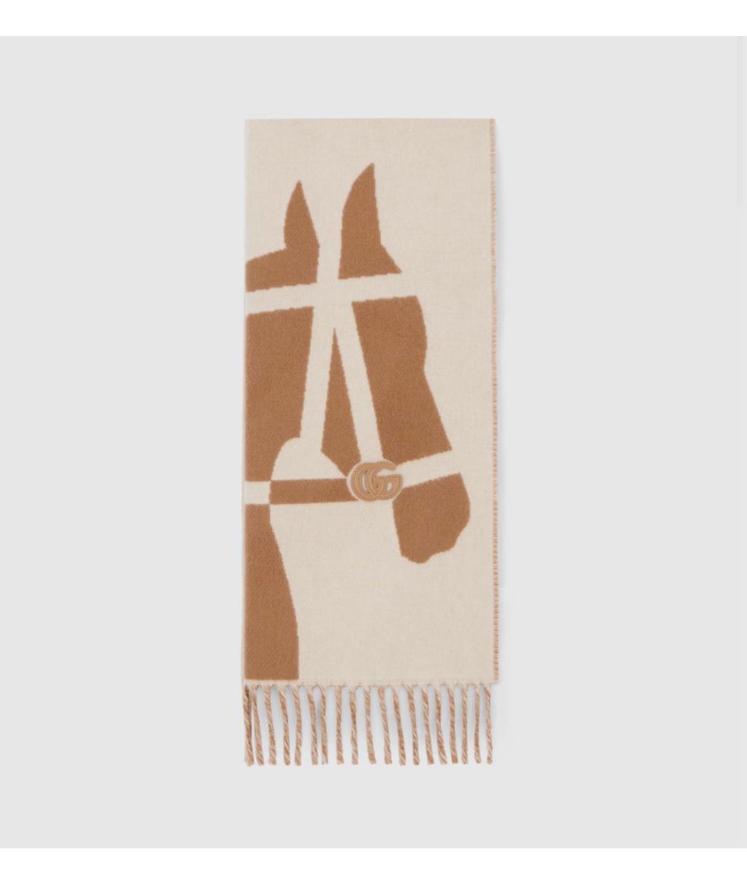 GUCCI Бежевый шерстяной шарф, фото 4