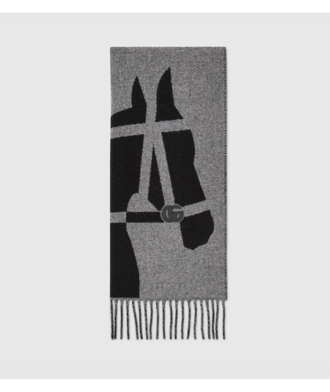 GUCCI Серый шерстяной шарф, фото 4