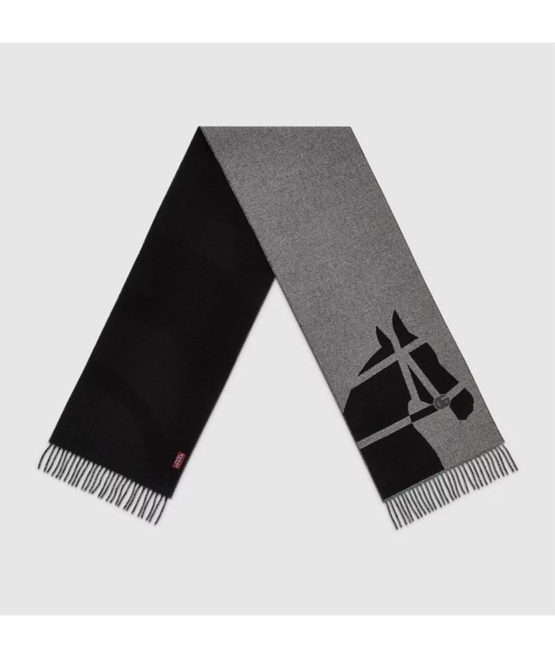 GUCCI Серый шерстяной шарф, фото 2