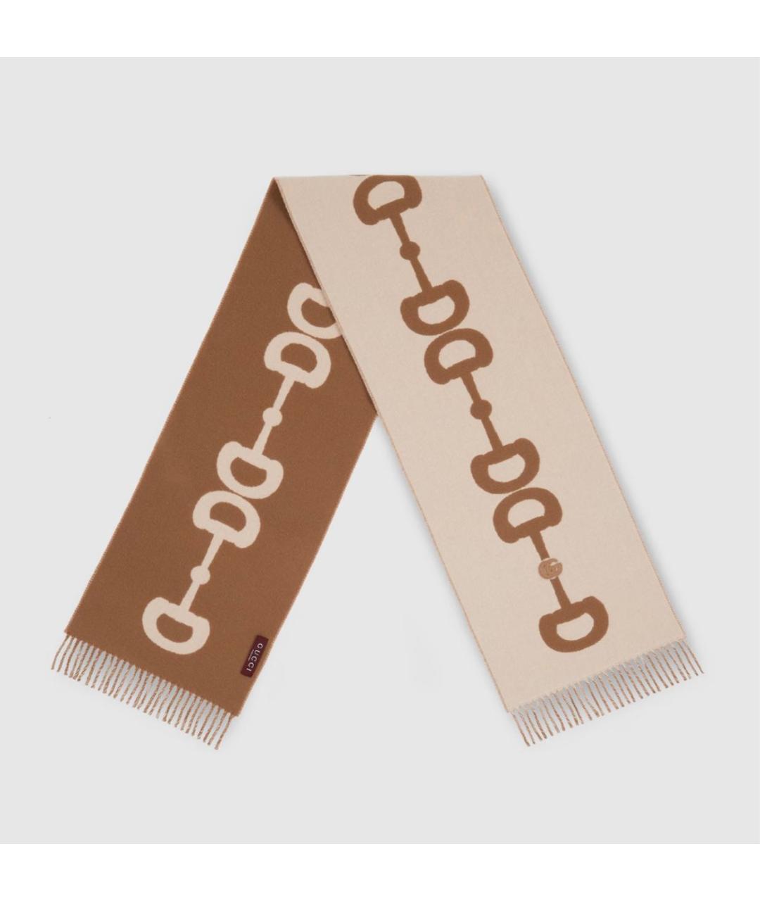 GUCCI Бежевый шерстяной шарф, фото 2