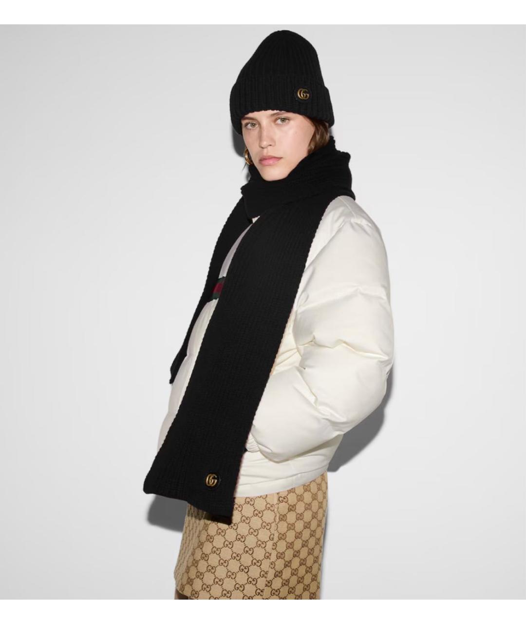 GUCCI Черный шерстяной шарф, фото 3