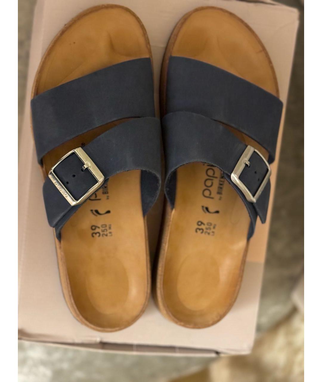 BIRKENSTOCK Синие кожаные шлепанцы, фото 3