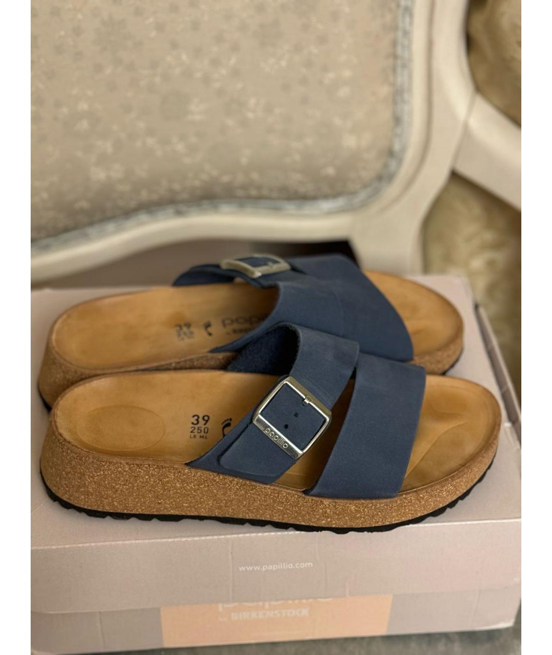 BIRKENSTOCK Синие кожаные шлепанцы, фото 7