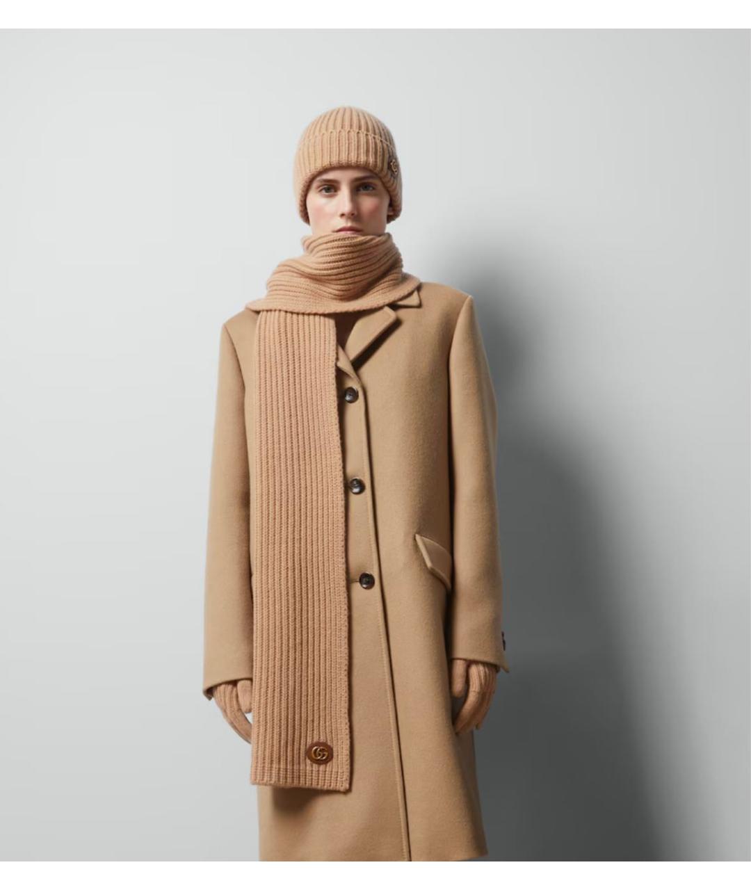 GUCCI Коричневый шерстяной шарф, фото 3