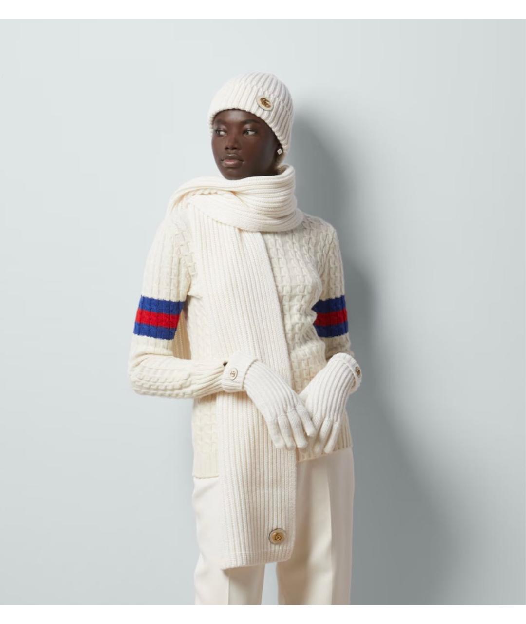 GUCCI Белый шерстяной шарф, фото 3