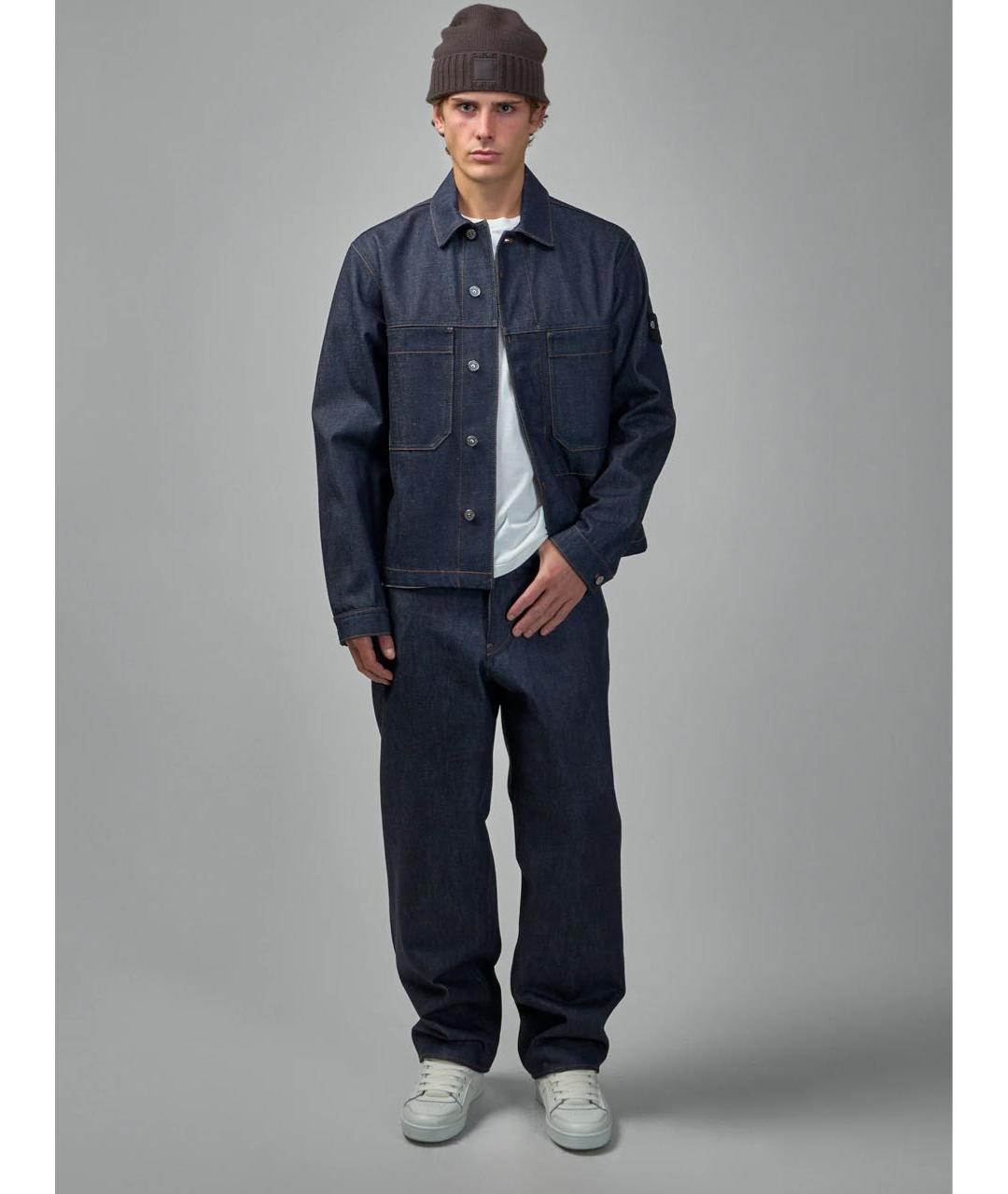 STONE ISLAND Темно-синие хлопковые прямые джинсы, фото 7