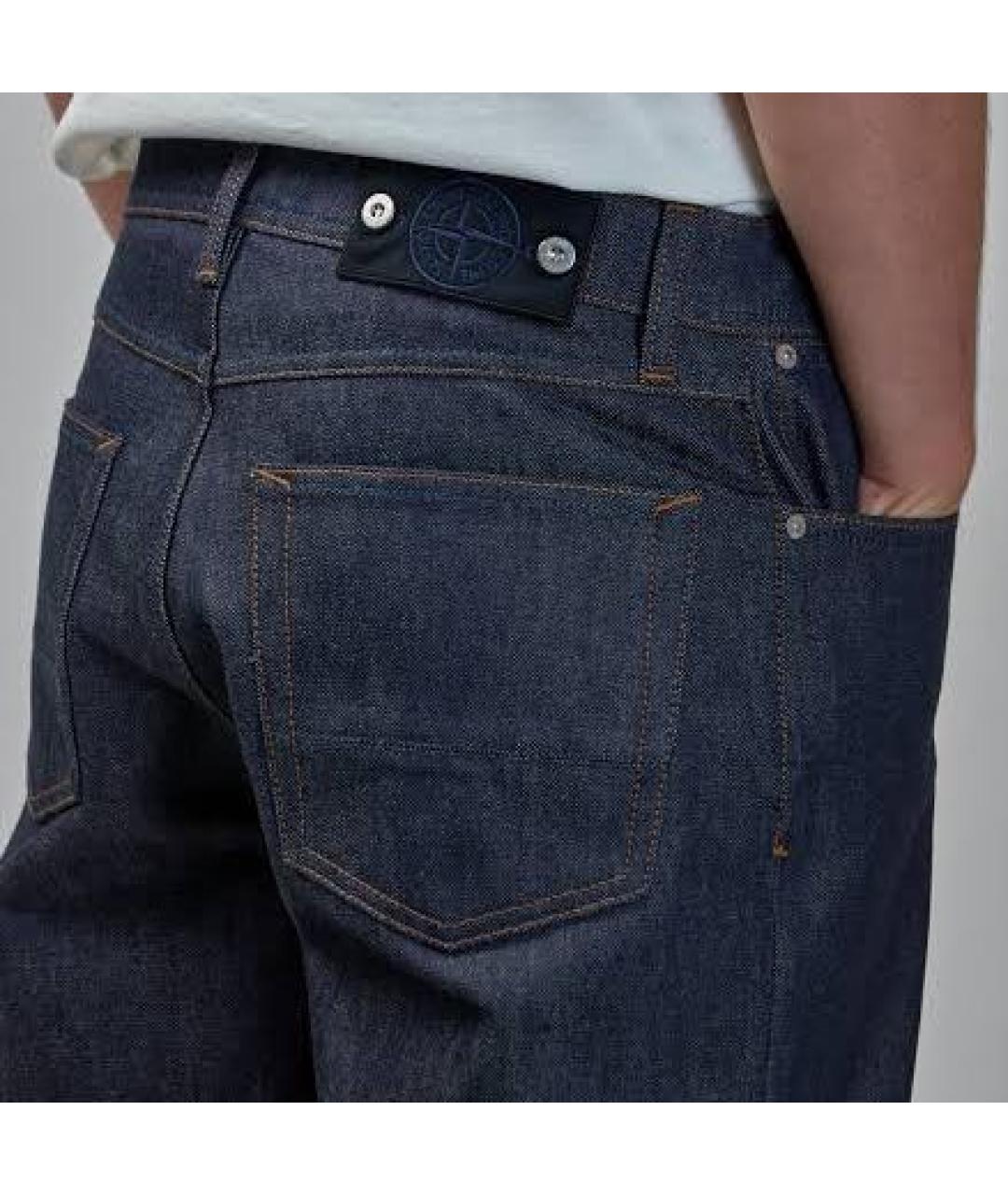 STONE ISLAND Темно-синие хлопковые прямые джинсы, фото 2
