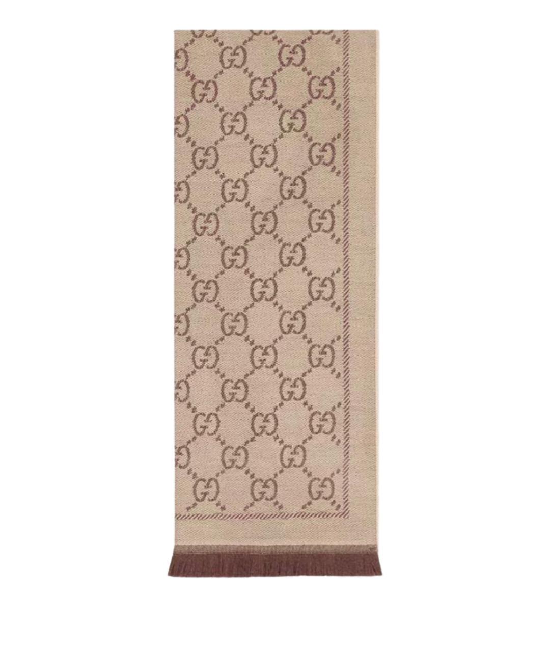 GUCCI Коричневый шерстяной шарф, фото 1
