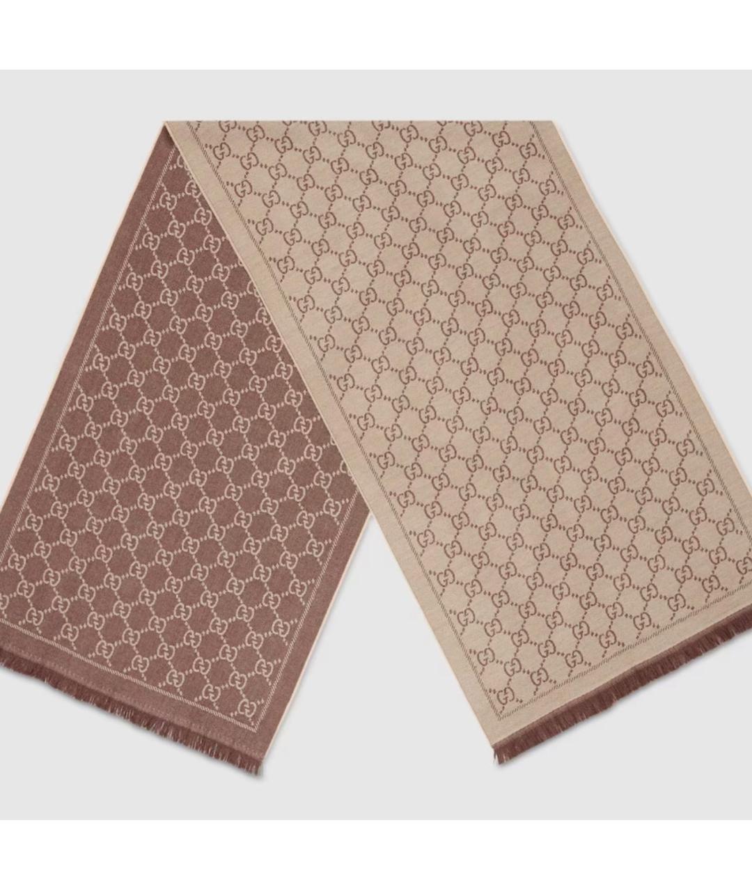 GUCCI Коричневый шерстяной шарф, фото 2