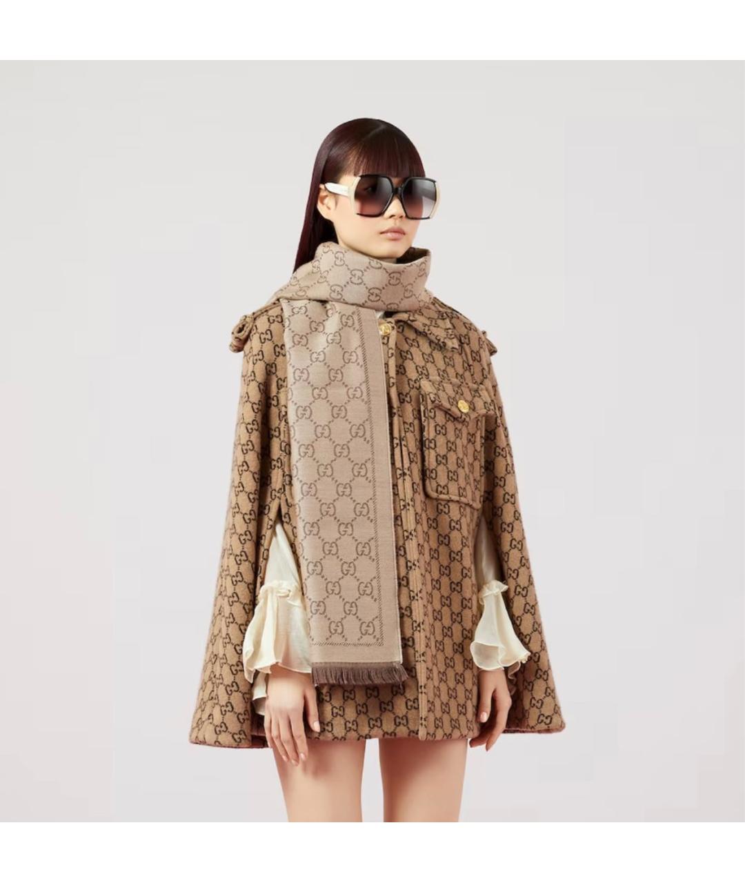 GUCCI Коричневый шерстяной шарф, фото 3