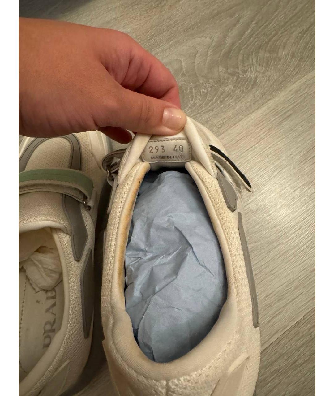 PRADA Белые текстильные кроссовки, фото 5