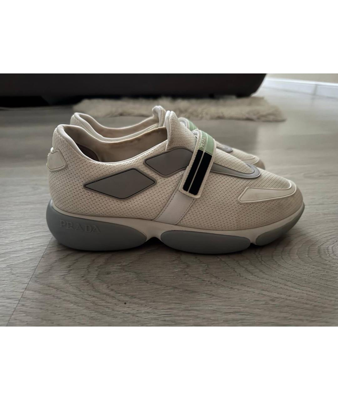 PRADA Белые текстильные кроссовки, фото 7