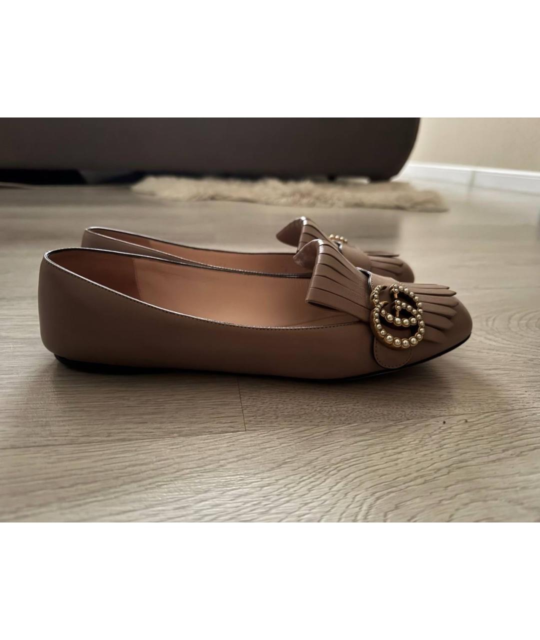 GUCCI Бежевые кожаные балетки, фото 6