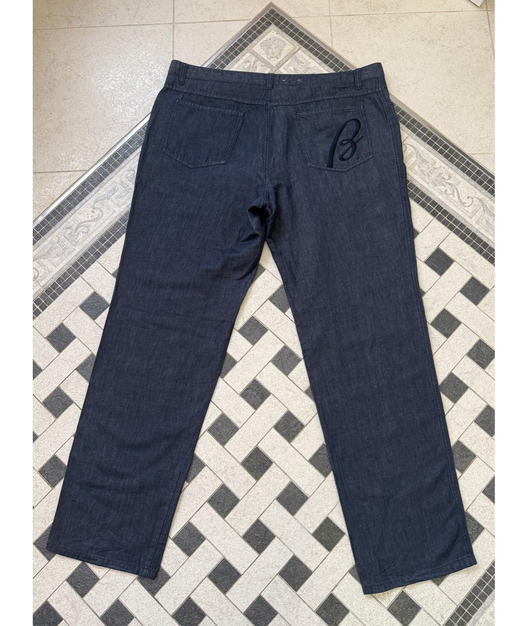 BRIONI Темно-синие хлопко-леновые прямые джинсы, фото 2